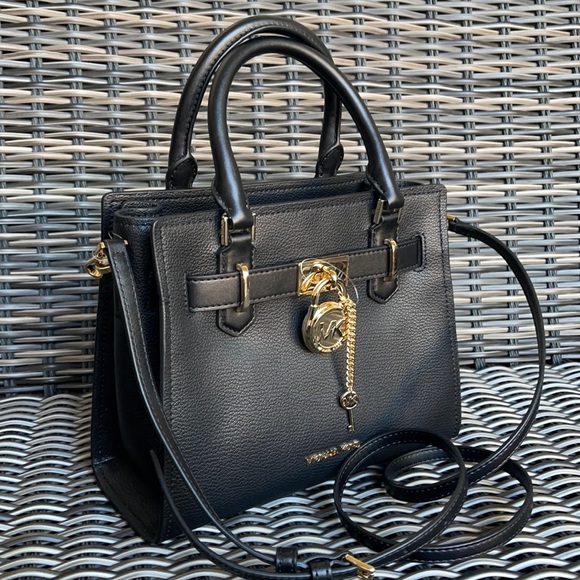 Michael Kors Hamilton Small Satchel Shoulder Leather Bag Black - Picture 16 of 16